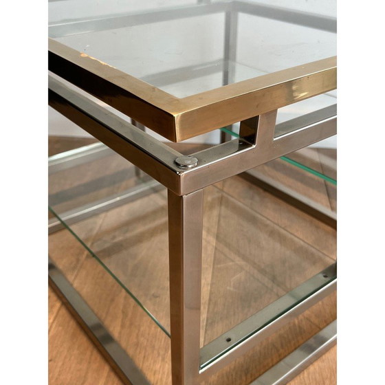 Image 1 of Pair of vintage sofa ends in chrome, brass and glass tops