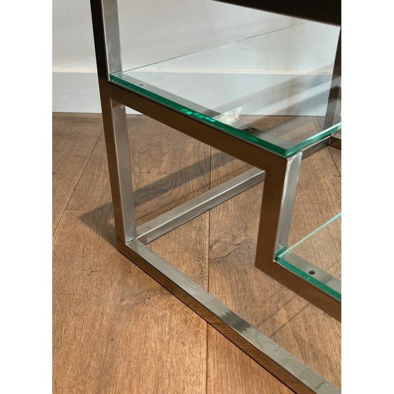 Image 1 of Pair of vintage sofa ends in chrome, brass and glass tops