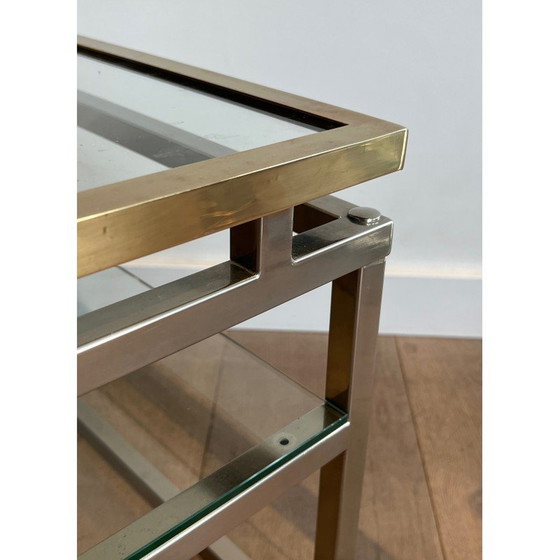 Image 1 of Pair of vintage sofa ends in chrome, brass and glass tops