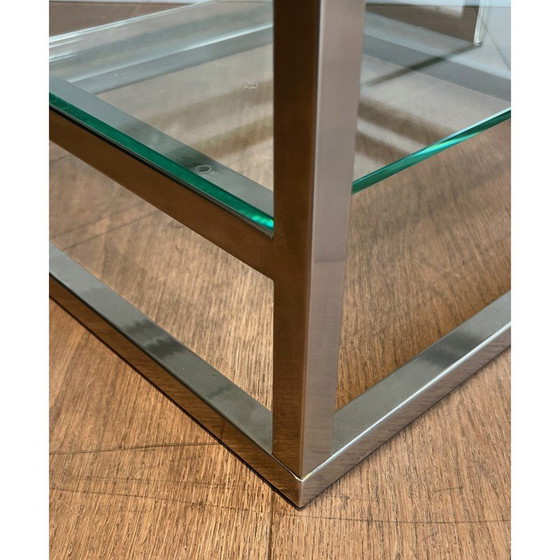 Image 1 of Pair of vintage sofa ends in chrome, brass and glass tops