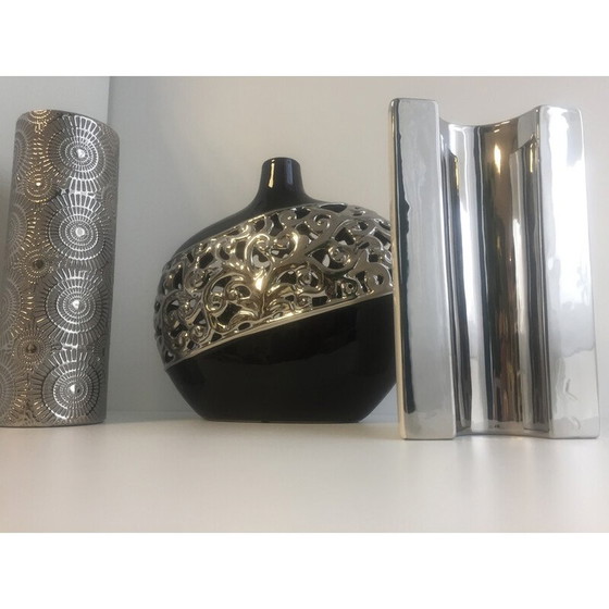 Image 1 of Set of 3 vintage glazed ceramic vases, Italy