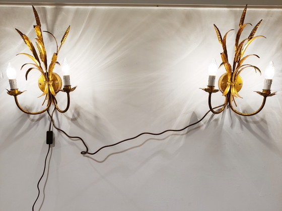 Image 1 of Vintage gilt metal sheaf of wheat wall lamps, 1960s
