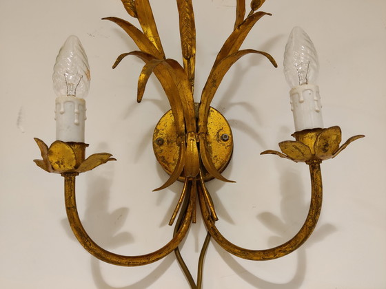 Image 1 of Vintage gilt metal sheaf of wheat wall lamps, 1960s