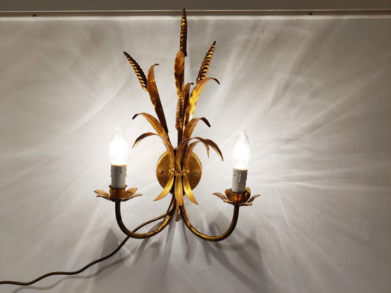 Image 1 of Vintage gilt metal sheaf of wheat wall lamps, 1960s