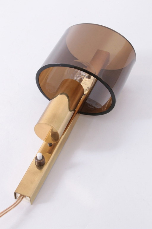 Danish Gilt Brass & Smoked Acrylic Glass Sconce From Hassel & Teudt, 1960S