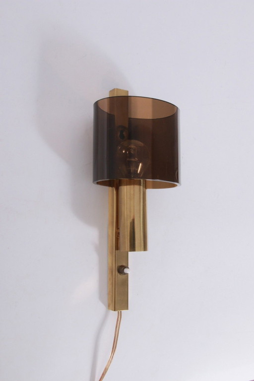 Danish Gilt Brass & Smoked Acrylic Glass Sconce From Hassel & Teudt, 1960S