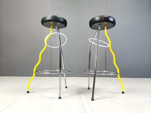 Pair Of Duplex Stools By Javier Mariscal For Bd 1980'S Memphis