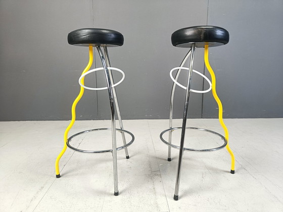 Image 1 of Pair Of Duplex Stools By Javier Mariscal For Bd 1980'S Memphis