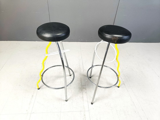 Image 1 of Pair Of Duplex Stools By Javier Mariscal For Bd 1980'S Memphis