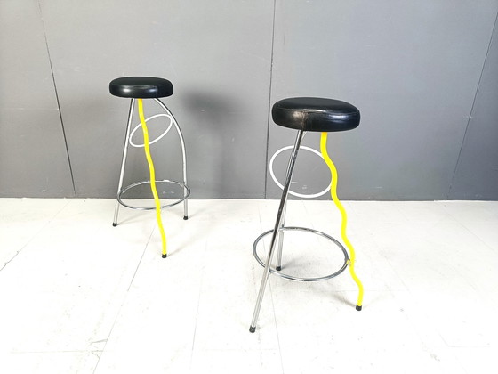 Image 1 of Pair Of Duplex Stools By Javier Mariscal For Bd 1980'S Memphis