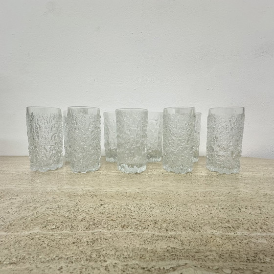 Image 1 of Lot de 9 verres à boisson en verre à écorce de Goebel charlottenhutte , 1970 , Allemagne