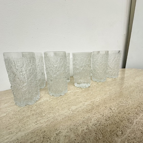 Image 1 of Set of 9 bark glass drink glasses by Goebel charlottenhutte , 1970s , Germany