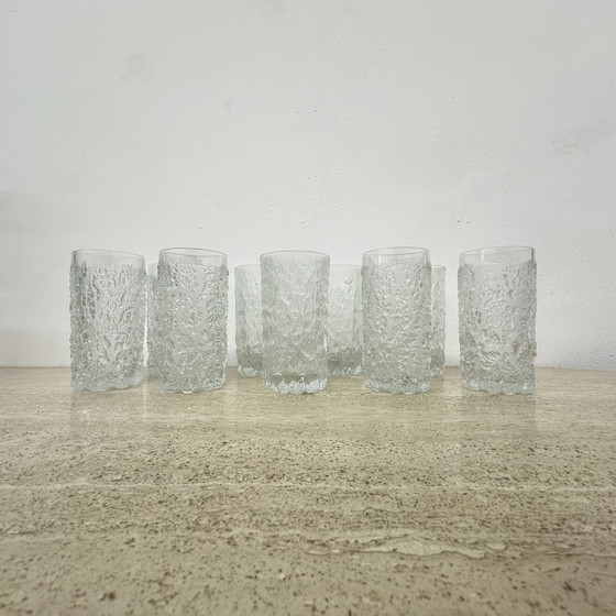 Image 1 of Lot de 9 verres à boisson en verre à écorce de Goebel charlottenhutte , 1970 , Allemagne