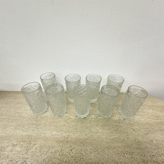 Image 1 of Set of 9 bark glass drink glasses by Goebel charlottenhutte , 1970s , Germany