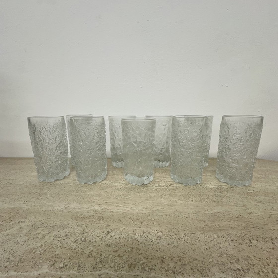 Image 1 of Set of 9 bark glass drink glasses by Goebel charlottenhutte , 1970s , Germany