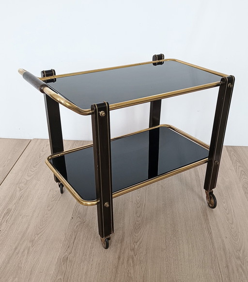 Fifties Serving Cart With Black Glass Trays