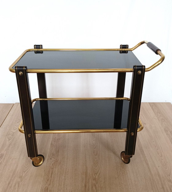 Image 1 of Fifties Serving Cart With Black Glass Trays