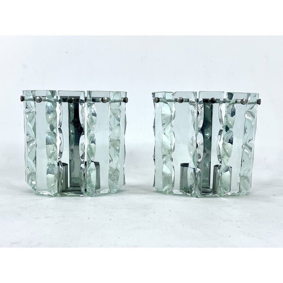 Image 1 of Par de lámparas de pared de cristal tallado de mediados de siglo de Zero Quattro, Italia, década de 1970