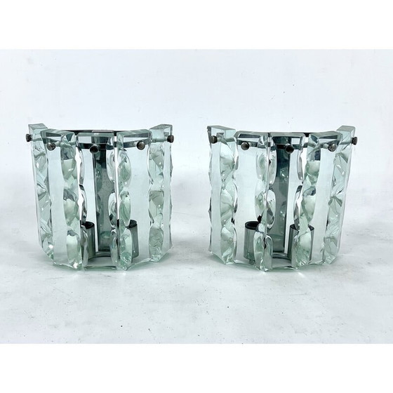Image 1 of Par de lámparas de pared de cristal tallado de mediados de siglo de Zero Quattro, Italia, década de 1970