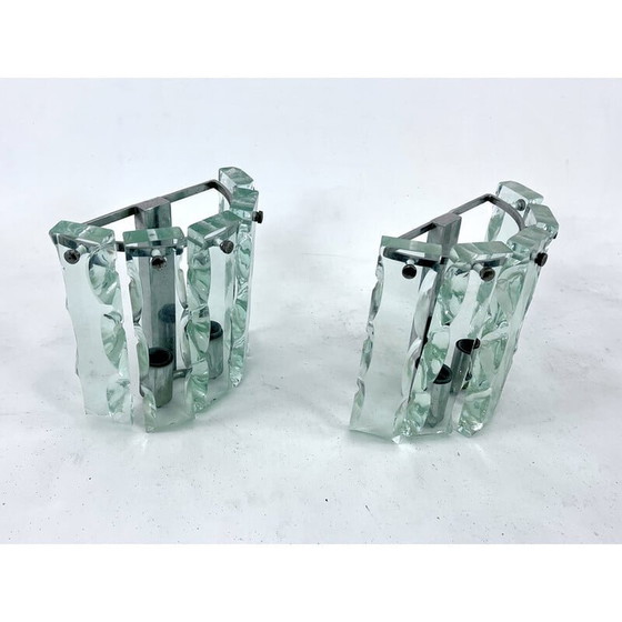 Image 1 of Par de lámparas de pared de cristal tallado de mediados de siglo de Zero Quattro, Italia, década de 1970