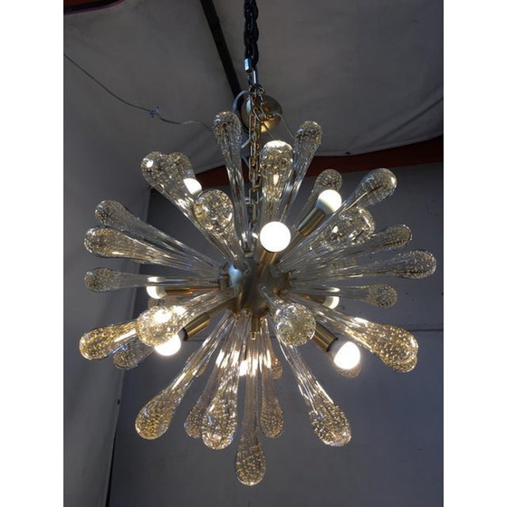 Image 1 of Murano Glass Sputnik Chandelier With Gold Air Drops Brushled Metal Frame