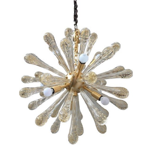 Murano Glass Sputnik Chandelier With Gold Air Drops Brushled Metal Frame