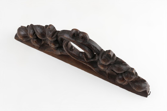 Image 1 of Antique Oak Pediment With Hand-Carved Oak Leaves, 1850