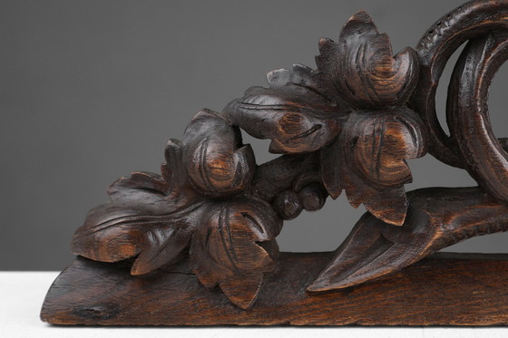 Image 1 of Antique Oak Pediment With Hand-Carved Oak Leaves, 1850