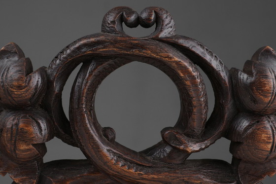 Image 1 of Antique Oak Pediment With Hand-Carved Oak Leaves, 1850