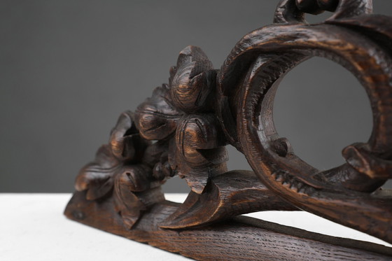 Image 1 of Antique Oak Pediment With Hand-Carved Oak Leaves, 1850