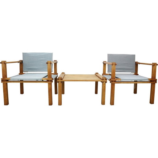 Vintage solid oak wood living room set by Gerd Lange, 1965