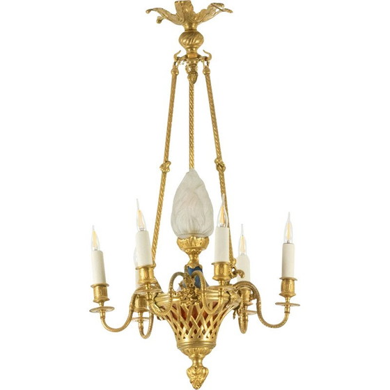 Image 1 of Lampadario vintage in bronzo dorato con 6 bracci di luce, 1900