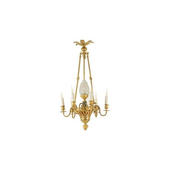 Image 1 of Lampadario vintage in bronzo dorato con 6 bracci di luce, 1900