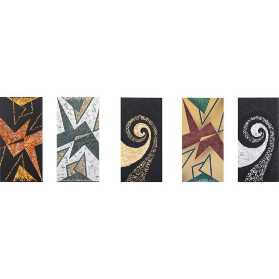 Image 1 of Set of 5 vintage abstract art paintings, Italy 2022