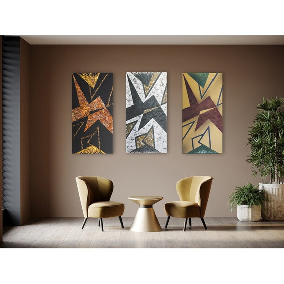 Image 1 of Set of 5 vintage abstract art paintings, Italy 2022