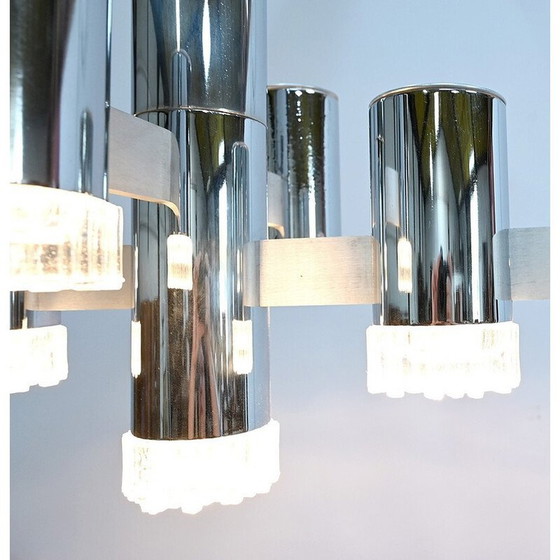 Image 1 of Vintage chandelier in polished chrome and aluminum with 5 arms of light by Gaetano Sciolari, Italy 1960