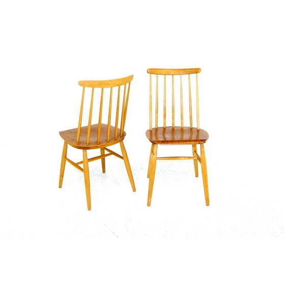 Image 1 of Pair of vintage beech and teak "pinnstol" chairs, Sweden 1960