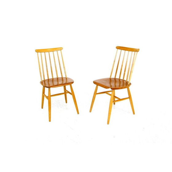 Image 1 of Pair of vintage beech and teak "pinnstol" chairs, Sweden 1960