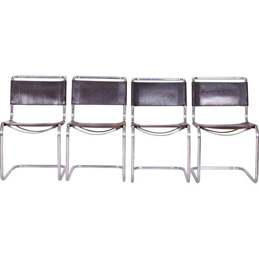 Set of 4 vintage Bauhaus chairs in leather and chrome, Germany 1930