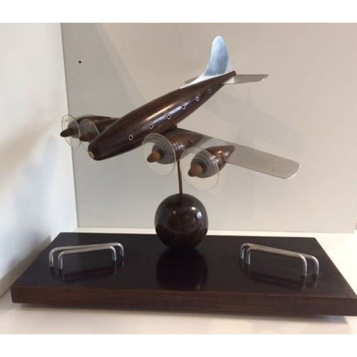 Vintage Art Deco airplane model in rosewood and aluminum, 1940