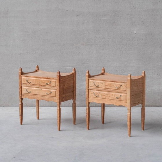 Image 1 of Pair of vintage oak and brass night stands, Denmark 1960s
