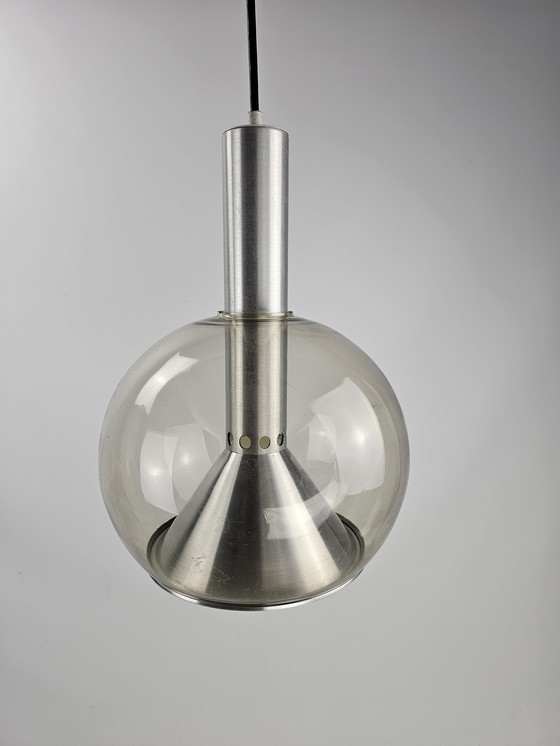 Image 1 of Lampe suspendue Erco en verre teinté et chrome