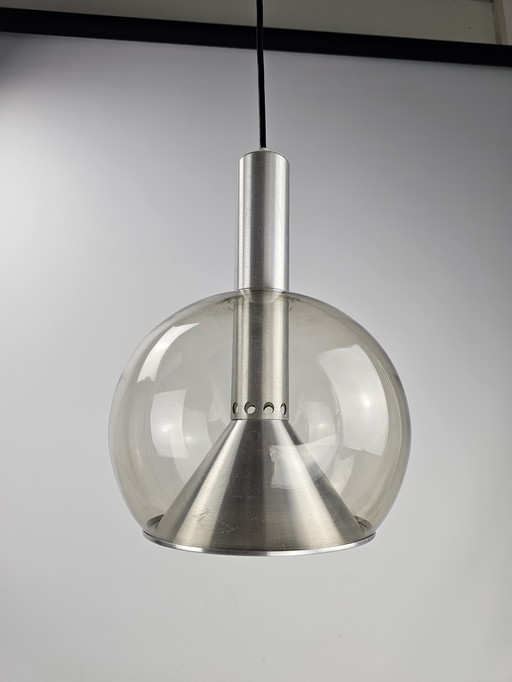 Lampe suspendue Erco en verre teinté et chrome