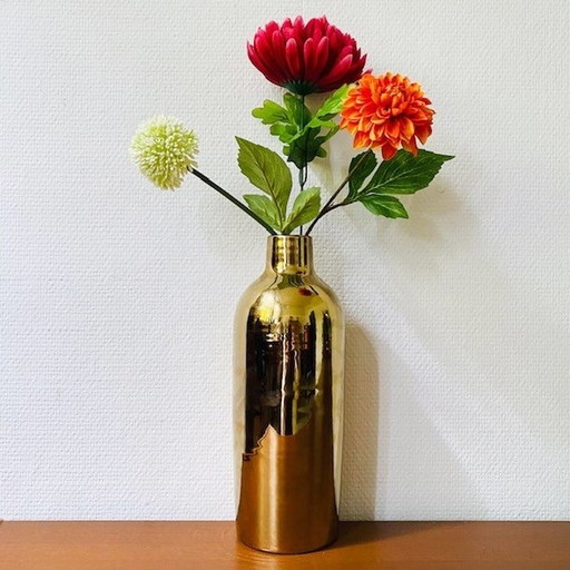 Bottle vase with silk flowers gold 31 cm