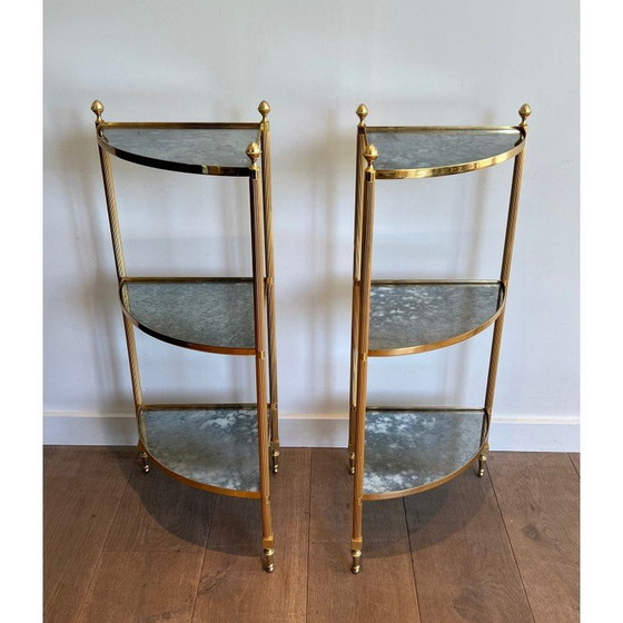 Image 1 of Pair of vintage gilded metal sofa ends with eglomised mirror tops