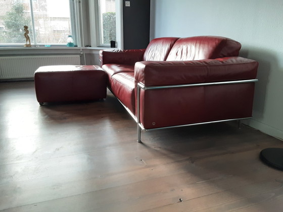 Image 1 of Natuzzi Italian leather design sofa with lounge pouf ACTION!!