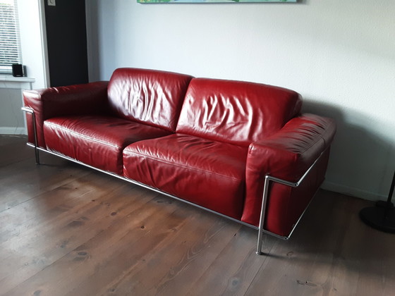 Image 1 of Natuzzi Italian leather design sofa with lounge pouf ACTION!!