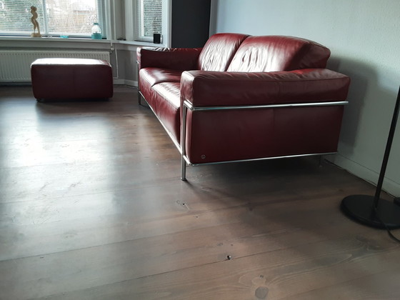 Image 1 of Natuzzi Italian leather design sofa with lounge pouf ACTION!!