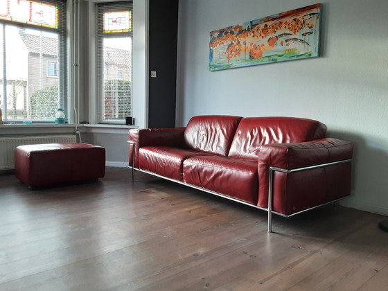 Image 1 of Natuzzi Italian leather design sofa with lounge pouf ACTION!!