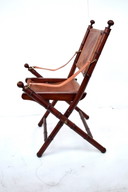 Tabouret d'officier - bois et cuir - style campagne militaire